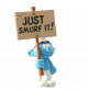 Plastoy Smurf met een bord in de hand. Met Just smuf it. 15 cm