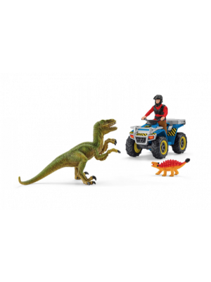 Schleich Dinosaurus 41466 Flucht auf quad vor velociraptor