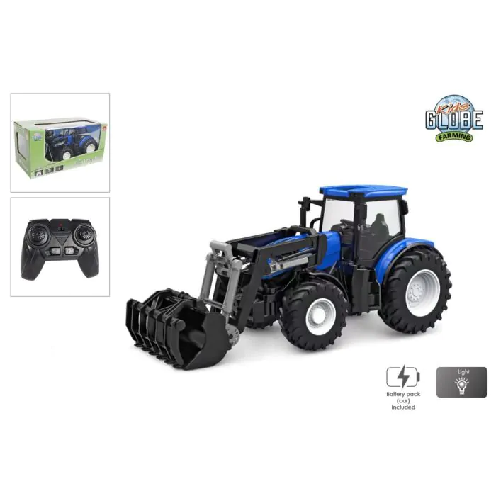 Kids Globe Farming RC Traktor 2,4GHZ Licht und Frontlader blau 27 cm 510315