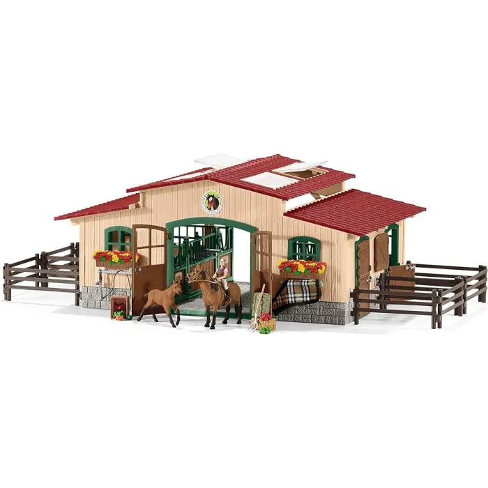 schleich 42195 FARM WORLD Stall mit Pferden und Zubehör,