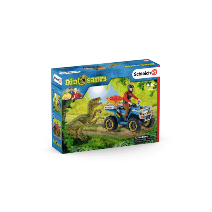 Schleich Dinosaurier Flucht auf quad vor velociraptor 41466 