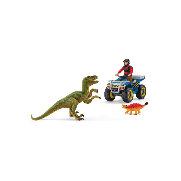 Schleich Dinosaurier Flucht auf quad vor velociraptor 41466