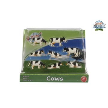 Kids Globe Farming Kühe schwarz-weiß liegend und stehend, 8 Stück 1:87 571878