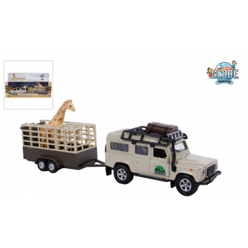 Kids Globe Traffic Die Cast 'Landrover Defender' (Pull back, Giraffe Anhänger) 29cm 521723