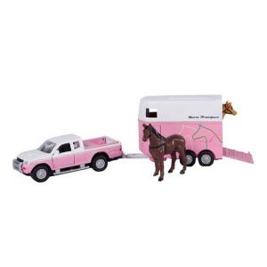 Kids Globe Mitsubishi mit Pferdeanhänger Die Cast Pink 27cm 520124